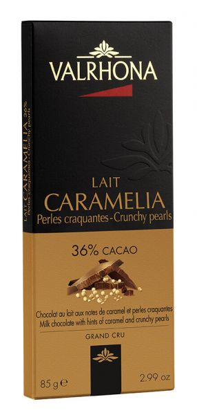 Valrhona Caramelia mit Keks-Perlen, Milchschokolade mit 36% Kakao